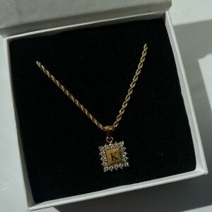 16” 18K Gold plated initial “K” Letter Icy Pendant Rope Necklace Women’s gift